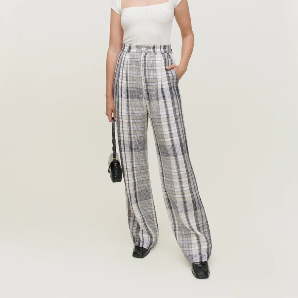 Reformation linen plaid vesta pant in size 2
